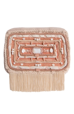 Ридикюль квадратный молочный с розовым "жемчуг"