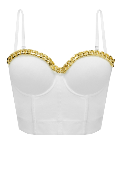 Топ - корсет "Бенита" белый, с крупной золотистой цепью по декольте