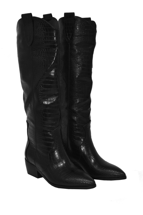 Сапоги "казаки" черные, имитация кожи крокодила