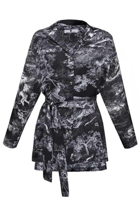 Костюм - пижама "Паскаль" молочный, черный принт "прованс", с поясом