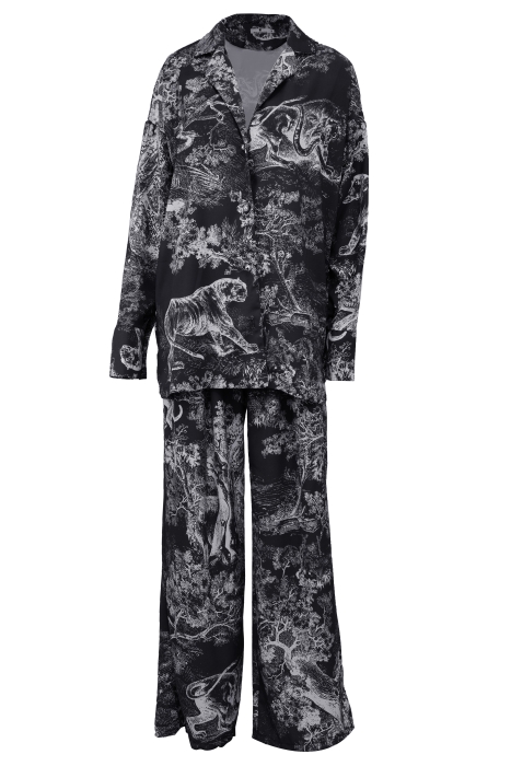 Костюм - пижама "Паскаль" молочный, черный принт "прованс", с поясом