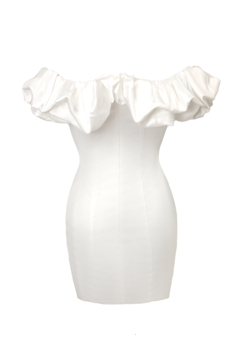 Платье "Карисса" белое, фонарик по декольте