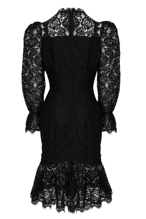 Платье Футляр "Миччел" , Черное Кружевное с манжетом (Миди)