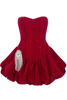 Платье-пачка "Пьеретт" бордо, красное, бархат, декорированное блестками, корсетное, мини
