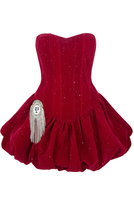 Платье-пачка "Пьеретт" бордо, красное, бархат, декорированное блестками, корсетное, мини