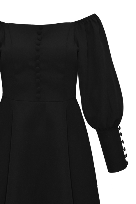 Платье "Андрия" черное, декорированное пуговицами, мини
