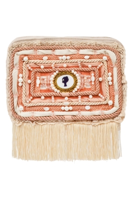 Ридикюль квадратный молочный с розовым "Лого"