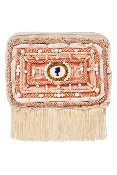 Ридикюль квадратный молочный с розовым "Лого"