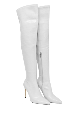 Сапоги - ботфорты белые, на шпильке, имитация кожи крокодила
