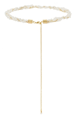 Пояс (ремень) "жемчуг" молочный, "косичка", с золотистой цепочкой