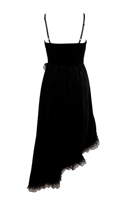 Платье черное, бархат, со шлейфом по косой, кружево по декольте, на завязках