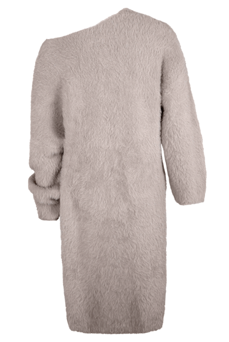 Платье "Амадея" бежевое, миди, ангора, с брошью, пушистое