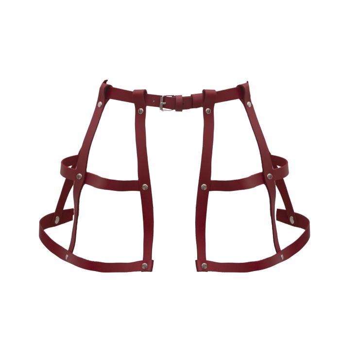 Пояс - баска красная, полоски кожи (натуральная), с клепками