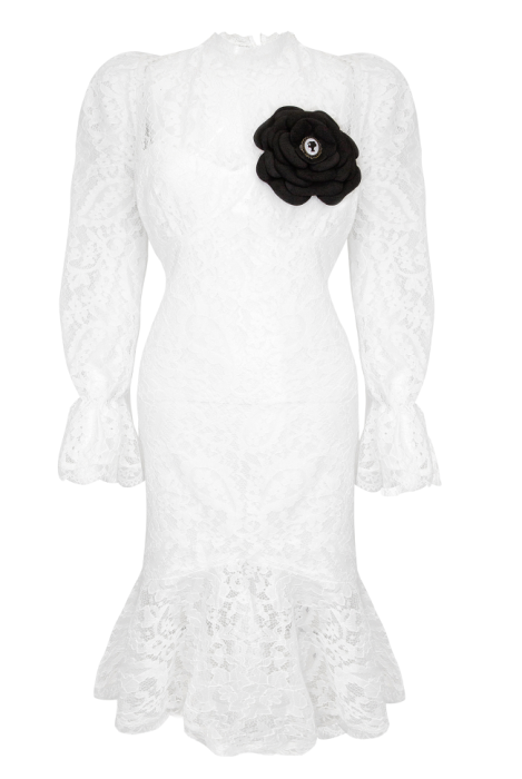 Платье Футляр "Миччел" , Молочно-Белое Кружевное с манжетом (Миди)