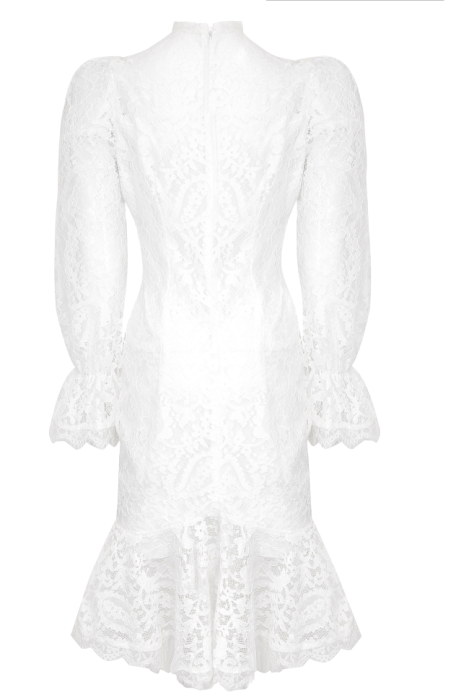 Платье Футляр "Миччел" , Молочно-Белое Кружевное с манжетом (Миди)