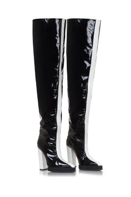 Ботфорты лак черный, белый лампас