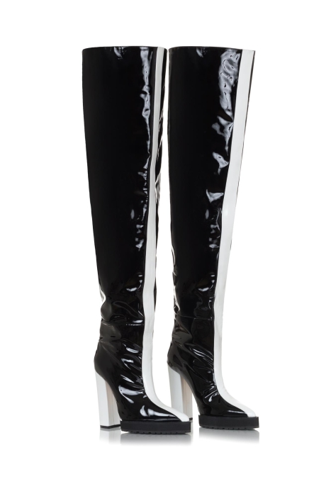 Ботфорты лак черный, белый лампас