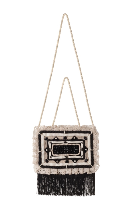 Ридикюль квадратный молочный с черным "жемчуг"