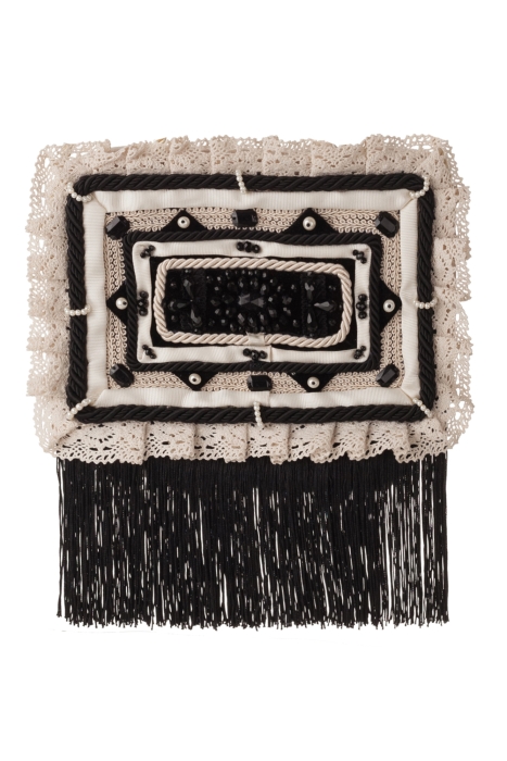 Ридикюль квадратный молочный с черным "жемчуг"