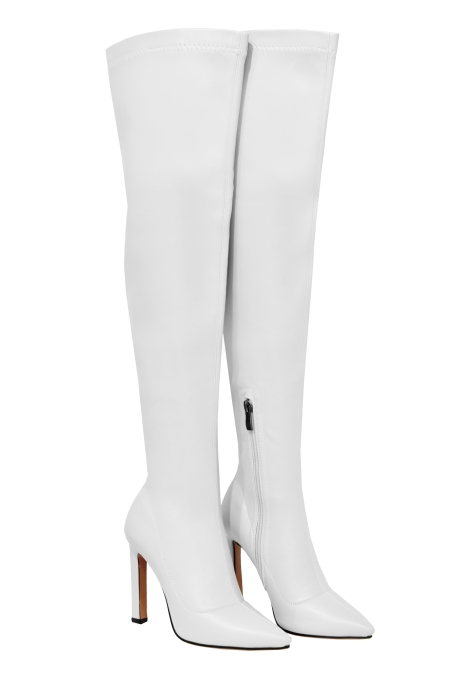 Сапоги - ботфорты белые, широкая шпилька 15мм