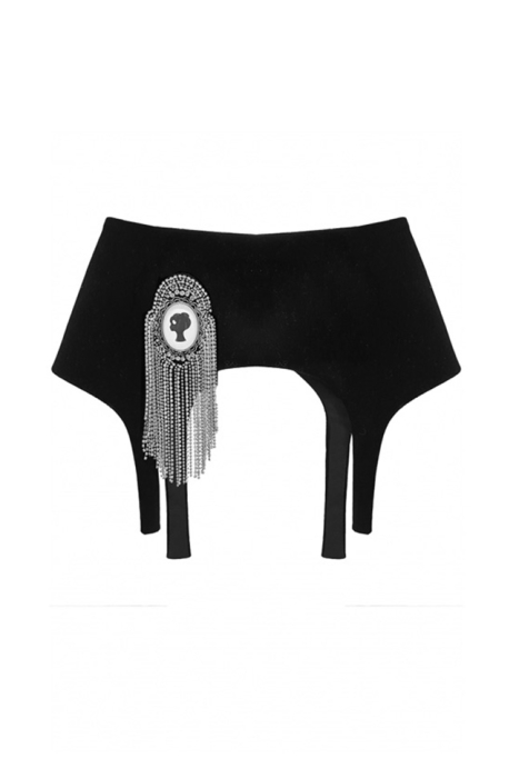 Пояс - корсет - баска, с эполетом  - брошью из страз "Лого"