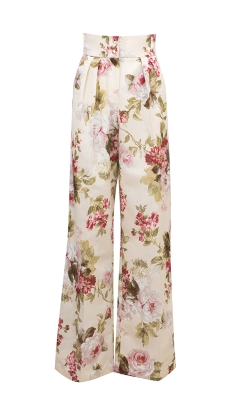 Брюки "Лорайн" нюдовые, цветочный принт, палаццо