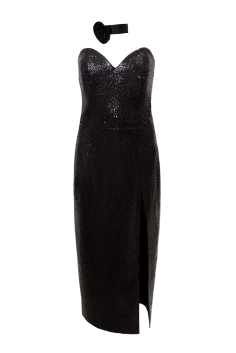 Платье "Рашель" черное, пайетки + чокер "роза"