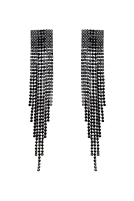 Серьги - подвески "Кисти" черные, из страз и металла, основа: квадрат