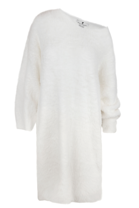 Платье "Амадея" белое, миди, ангора, с брошью, пушистое