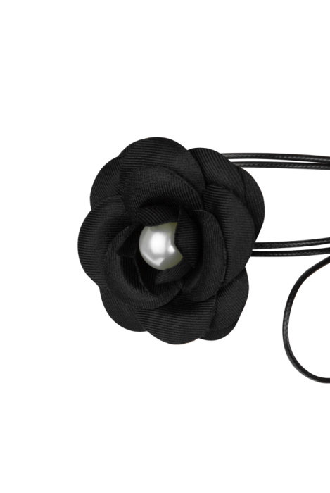 Чокер-цветок черный с жемчугом
