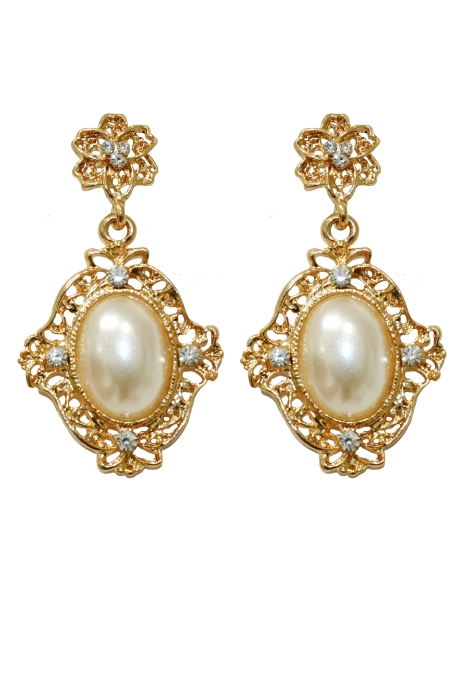 Серьги "Винтаж" золотистые, декорированы жемчугом и стразами