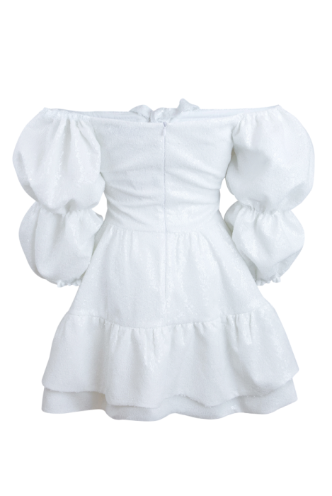 Платье "Барби" молочное, пайетки, с воланами по юбке, мини