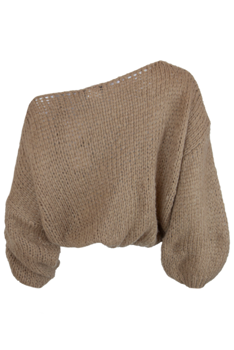 Джемпер (кофта, свитер) "Лусио" бежевый, крупная вязка, на одно плечо