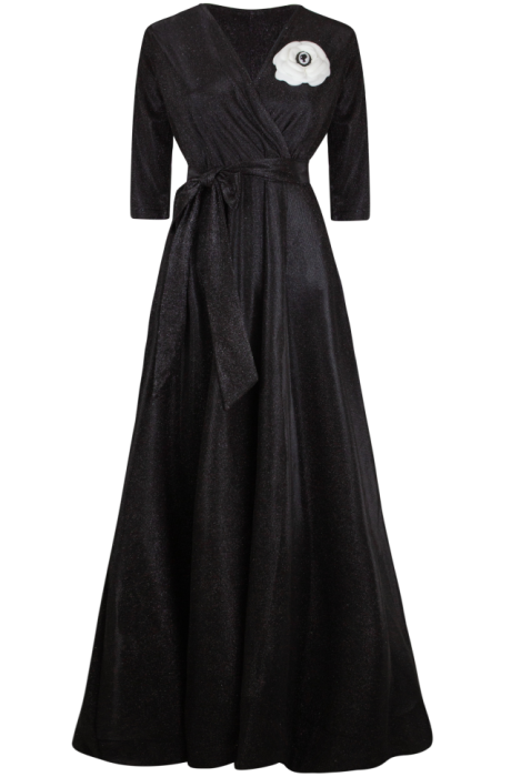 Платье "Жозе - Мадлен", макси, чёрное, люрекс, на запах