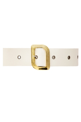 Ремень (пояс) белый (48мм), эко-кожа, пряжка 50мм (золото)