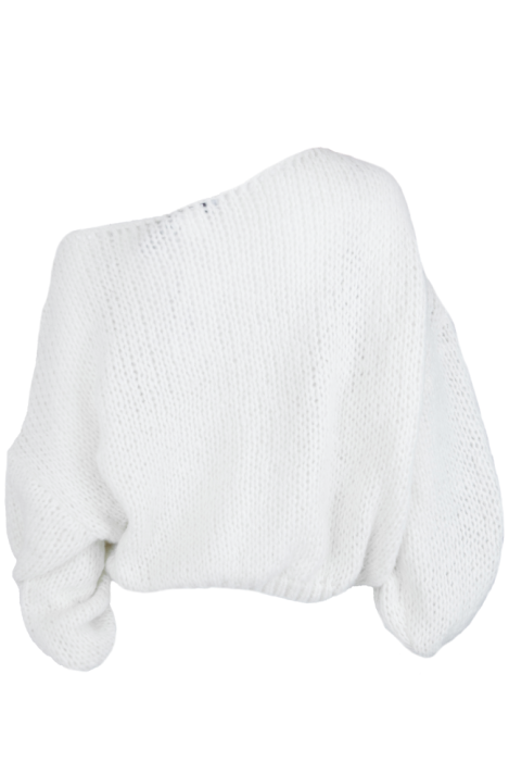 Джемпер (кофта, свитер) "Лусио" белый, крупная вязка, на одно плечо