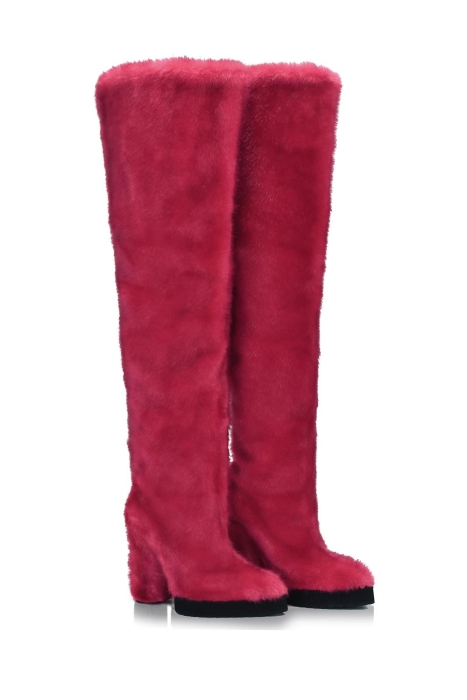 Ботфорты мех фуксия