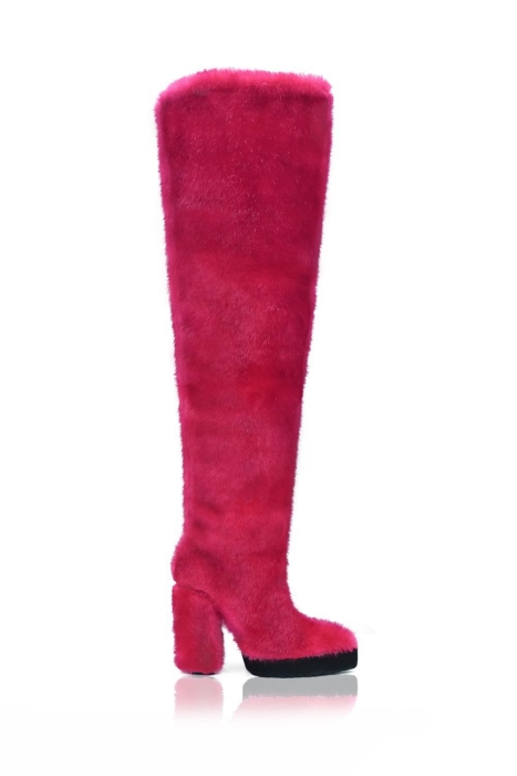 Ботфорты мех фуксия