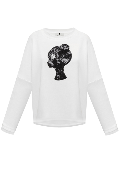 Свитшот "Гаррет" молочный, трикотаж, черное лого из пайеток