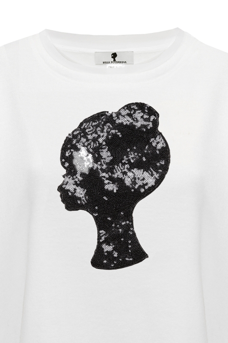 Свитшот "Гаррет" молочный, трикотаж, черное лого из пайеток