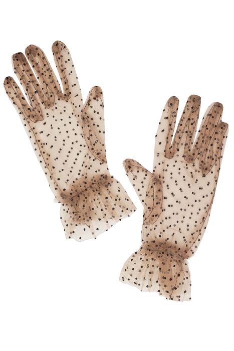 Перчатки "фатин", нюдовые, черный горошек