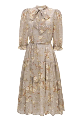 Платье "Флоранс" нюдовое, цветочный принт, миди