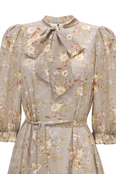 Платье "Флоранс" нюдовое, цветочный принт, миди
