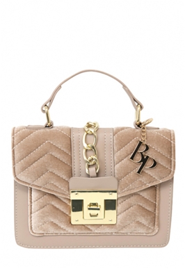 Сумка "Мелания" бежевая, с цепью, комбинированная, велюр с эко-кожей