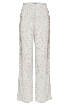 Брюки "Эрлис" белые, серебристые пайетки, палаццо