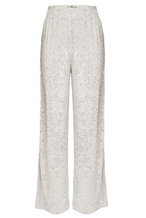 Брюки "Эрлис" белые, серебристые пайетки, палаццо