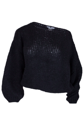 Джемпер (кофта, свитер) "Лусио" черный, крупная вязка, на одно плечо