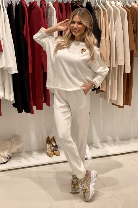 Свитшот "Гаррет" молочный, трикотаж, золотое лого из страз