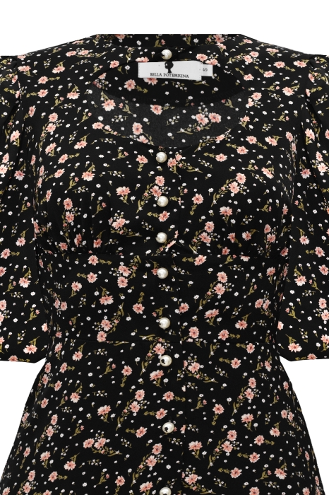 Платье "Эрнеста" черное, цветочный принт
