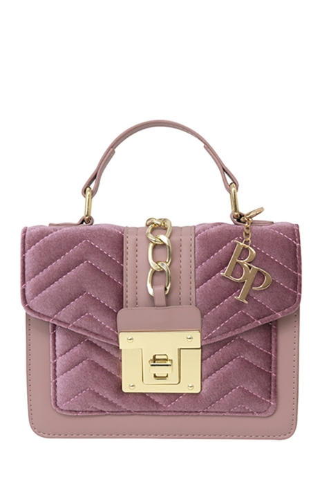 Сумка "Мелания" розовая, с цепью, комбинированная, велюр с эко-кожей